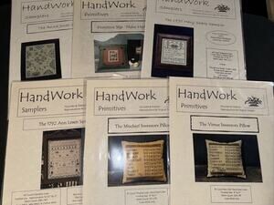 Lot Of 6 Handwork Primitives Pillows Framed Cross Stitch Sampler